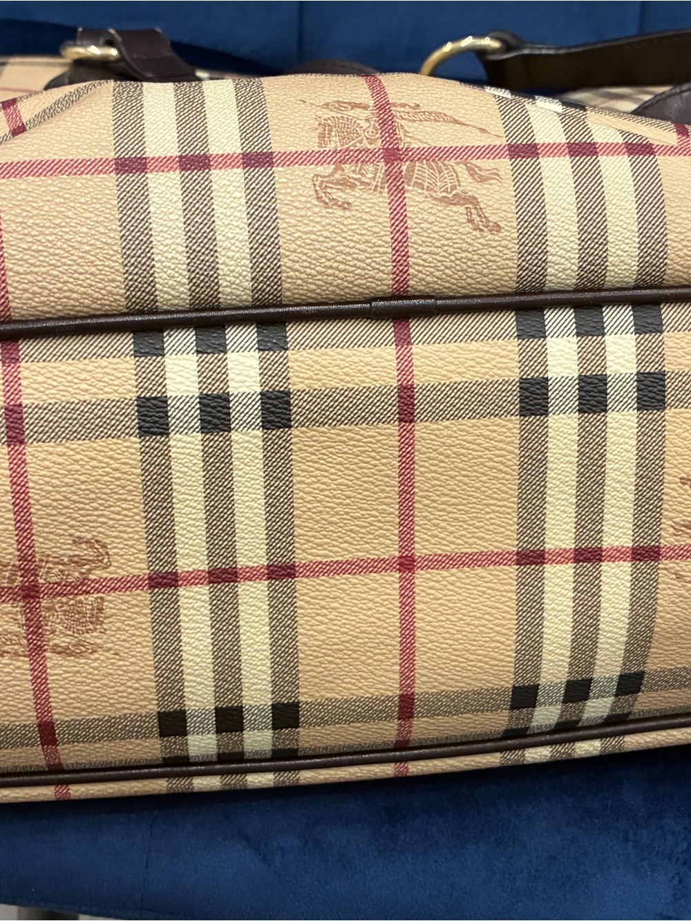 Authentic Burberry Nova Check Tote Bag Brown Leather Trim Large Shoulder Tote - Picture 8 of 13